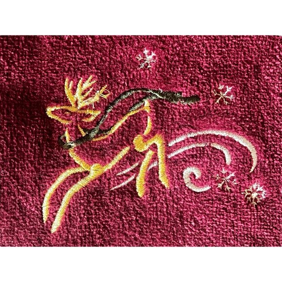 3 Christmas Reindeer Hand Towels 17X10.5Maroon w/ Gold Embroidery 99% Cotton - Picture 10 of 10